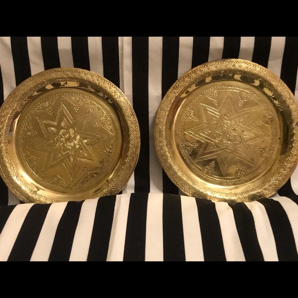 Two beautiful brass platters. Very bohemian !!7.5 inches in diameter .